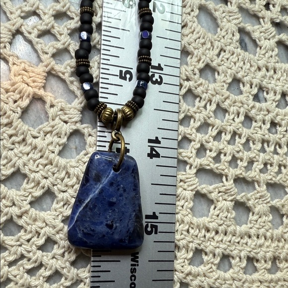 sodalire Blue Stone Pendant & glass beaded Necklace - Picture 3 of 7
